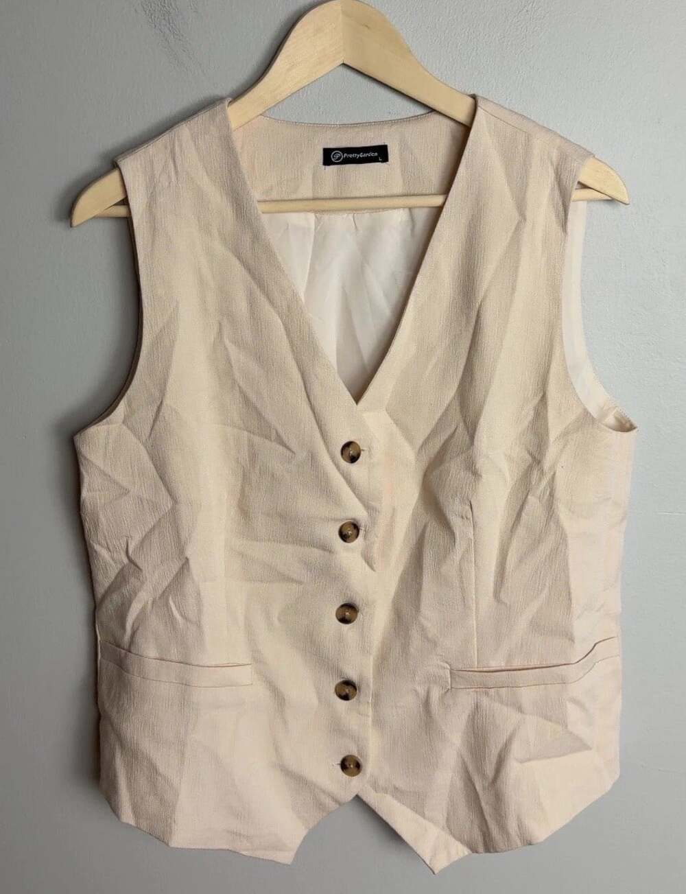 PrettyGarden Cream Button Up Vest Sleeveless V-Neck Size Large Women’s